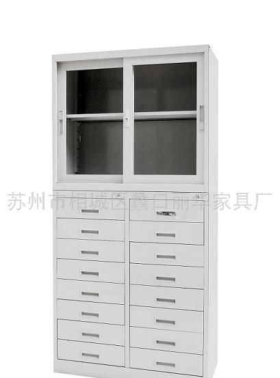 16斗玻璃移门柜 钢制文件柜 丽华家具