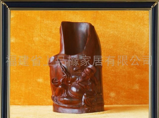 红木工艺品、小叶紫檀(李白）笔筒