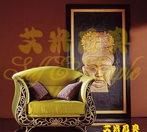 艾米尼奥 中式风格 雕刻沙发 单人沙发 E268-1 中国绿